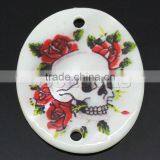 High Quality Shell Connectors Oval Multicolor Flower & Skull Pattern Printed Halloween Ornaments 3x2.5cm,20PCs thumbnail-1