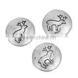 Zinc Based Alloy Spacer Beads Round Antique Silver Christmas Reindeer Carved About 14mm Dia thumbnail-3