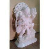 Handcrafted White Marble Lord of Great Power & Courage Hanuman Statue Sculpture