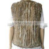YRFUR YR014 Natural Brown Basic Model Apparel Top Quality Real Rabbit Knitted Fur Vest thumbnail-5