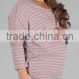 Pink Grey Striped Plus Size Maternity Top XYT2840 thumbnail-3