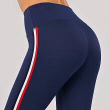 2021 Gym Wear Tight Women Leggings Blue Stitched Yoga Pants Activewear Mamufacturer thumbnail-2