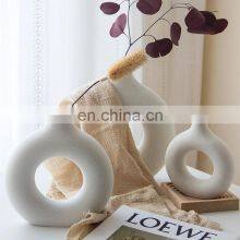 Black Circular Hollow Ceramic Vase Donuts Nordic Flower Pot Home Decoration Accessories Office Living Room Interior Decor thumbnail-5