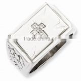 Stainless Steel Polished and Antiqued Cross Ring with cz stones