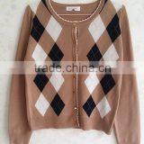 Casual Knitting Wear Wholesale Geometric Argyle Long Sleeve Women Cardigan thumbnail-1