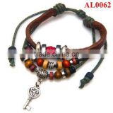 New Style genuine leather bracelet,Cheap bracelet with treasure box and key and beads AL0062