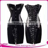 New Fashion Black Wet Look Long Sexy PVC Corset Dress With Panty thumbnail-1