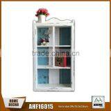 Home Antique Decorative Wooden Wall Cabinet In White And Blue Color With 5 Opening Frame