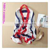Hot Selling Imitated Silk White and Blue Stripe Scarves and Beach Shawls thumbnail-1