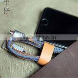 New 2016 High Quality Leather Jean Denim Micro Usb Data Cable Usb Data Cable for Iphone 6s Quality Choice thumbnail-2