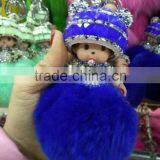 Wholesale New Designs Cute Multicolor Rhinestone Monchhichi Doll Rabbit Fur Ball Keychain thumbnail-4