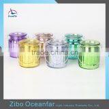 Eco-friendly Electroplate Glass Candle Holder Ribbed Colored Vintage Candle Jar thumbnail-1