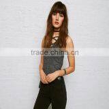 Fashion Lace up Front Crop Top White Racer Style Crop Top thumbnail-2