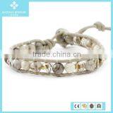 European Stone Strawberry Quartz Mix Single Wrap Bead Bracelets on Natural Dark Brown Leather thumbnail-2