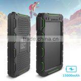 Real Capacity 15000mah Waterproof Solar Cell Power Bank Portable Charger for Iphone Xiaomi Power Bank