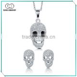 Hot 925 Silver Jewelry Necklace and Earrings Skull Jewelry Set