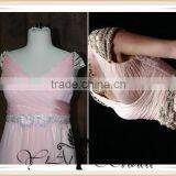 RSE256 Cap Sleeve Long Chiffon With Rhinestones Belt Country Style Peach Color Bridesmaid Dress thumbnail-3
