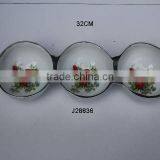 Cast Aluminium Three Compartment Round Bowl With Enamel and Floral Patterns Also Available in Food Safe Enamel and Metal