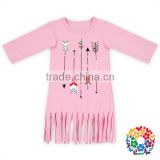 Arrows Pattern Designs Pink Color Girls Tassels Fringe Shirts Children Long Sleeve Fall Clothing Girl T Shirts Printed Designs