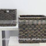 Square Black Water Hyacinth Basket With Handles thumbnail-2