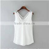 European and American Style Solid Color V-neck Blouses Stitching Gauze Halter T-shirt Tank Top Women thumbnail-3