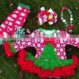 Girls Christmas Snowflake Tree Baby Romper With Matching Necklace,leg Warmer and Hair Bow Set thumbnail-1