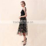 NEWEST WOMEN Self-tie Strap and Floral Embroidery Black Mesh Dress thumbnail-4