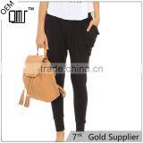 OEM Soft Lounge Ribbed Waist Tapered Leg Imperial Harem Pants Black thumbnail-1