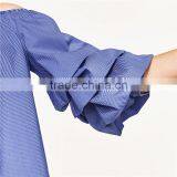 2017 OEM Spring Cute Pleated Vertical Stripes Off Shoulder Blouse thumbnail-4