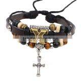 XP-LB-2147 Hot Sale Letter X Beads Cross Leather Bracelet With Cross Charm
