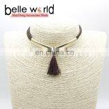 Fashion Suede Fabric Tassel Choker Necklace With Metal thumbnail-5