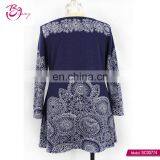 2017 Autumn European Style Ruffie Hem Big Size Ethnic Printing Tunic for Middle Age Woman thumbnail-2