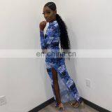 LAITE D2178 Hot Sales Women See-through Printed Casual Dresses Ladies Fashion Split Dresses thumbnail-3