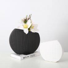 Flat Black And White Stripes Simple Art Style Ceramic Vase, Creative Design Home Decoration thumbnail-1