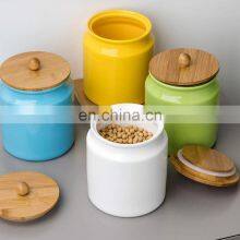 Custom Eco Friendly Decorative Kitchen Handmade Ceramic Sealed Pot Canister With Bamboo Lid thumbnail-2