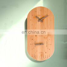 Custom Cheap Unique Design Modern Home Decoration Oval Bamboo Wooden Singing Wall Clock And Tidal Analog Big Wall Clock Large thumbnail-4