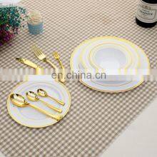 Hot Sale Biodegradable Disposable Plastic Restaurant Wedding Charger Plate, Red Gold Rim Dinner Plastic Plates thumbnail-4