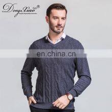 Men's Stylish Merino Wool V-Neck Pullover Sweater Thick Winter Jumper With Solid Color Knitted Weave thumbnail-5