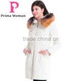 Winter Women Medium Length Slim Cut Coat With Brown Fox Hat Overcoat