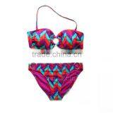 RELLECIGA Colorful Wavy Pattern Bandeau Top Bikini Set Swimwear With Goldtone Hardware Ring Decos thumbnail-3