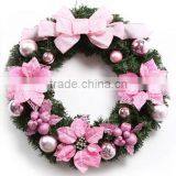 24" Unlit Pine And Ornament Christmas Wreath Pink Color