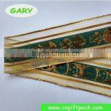 1-1/2" Gold and Green Wide Wired Christmas Ribbon thumbnail-3