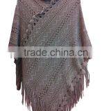 New Coming Fashionable Cape Knitted Ladies Cape With Tassels