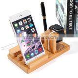 Bamboo Wood 3 in 1 Office Home Desk Cradle Holder With Phone Tablet Stand Wooden Holder