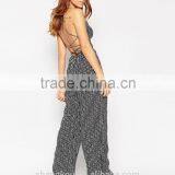 Women Summer Jumpsuit Woodblock Print Also do Custom Printing One Piece Jumpsuit Strappy Back Cami Jumpsuit thumbnail-3