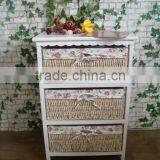 Modern Designed White Wooden Cabinet With Three Wicker Drawer thumbnail-1