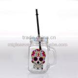 16oz Halloween White Smile Skull Decal Glass Mason Jar Drinking Water Glass Cup thumbnail-4