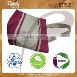 Hot Pink Stripe Print Canvas Tote Bag With Canvas Handle , Brand on Bag With PU Embossed Label thumbnail-4