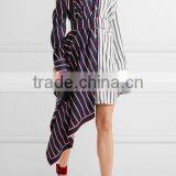 Plus Size Off-the-shoulder Asymmetric Striped Shirt With Long Sleeve thumbnail-4