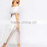 MGOO Design Vintage Boho Lace Off Shoulder Maxi Dress White Embroideered Elegant Bohemian Dress thumbnail-4